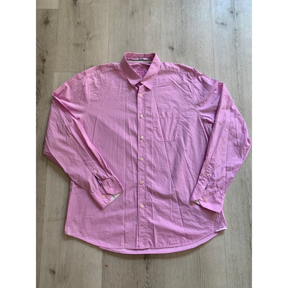 Bugatchi Uomo Mens Pink Long Sleeve Button Down Shirt Shaped Fit 100% Cotton L